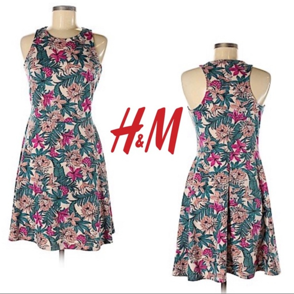 H&M Tropical Print Sleeveless Racerback Dress XS